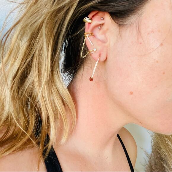 NEW REVOLVE NORDSTROM 18kt Gold Filled Vermeil Orange Red Carnelian Bead Earring - Picture 7 of 9